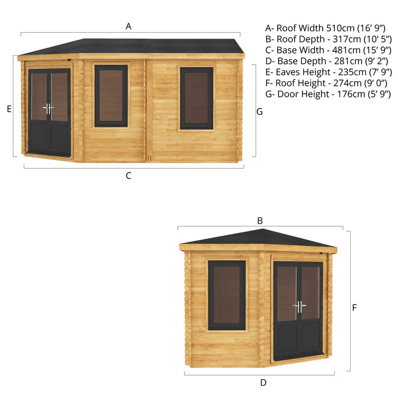 Mercia 44mm Corner Lodge Log Cabin (16x10) (5m x 3m) (SI-006-040-0023 EAN 5029442019338)