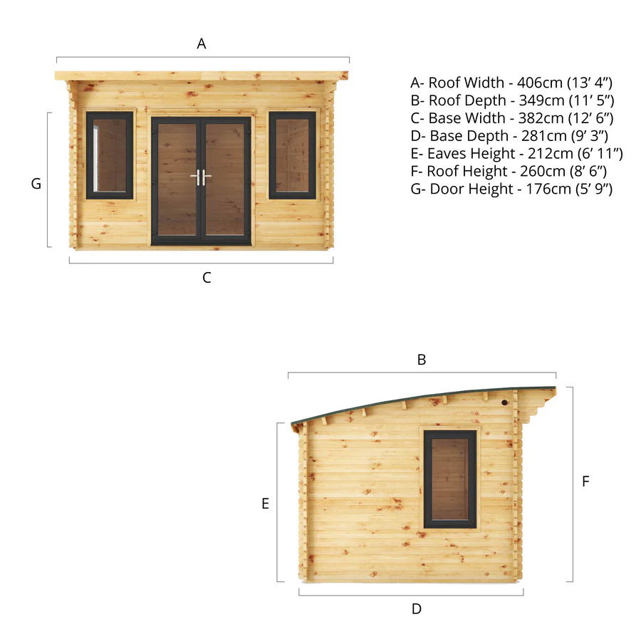 Mercia 44mm Curved Roof Log Cabin (13x10) (4m x 3m) (SI-006-040-0024 EAN 5029442019840)