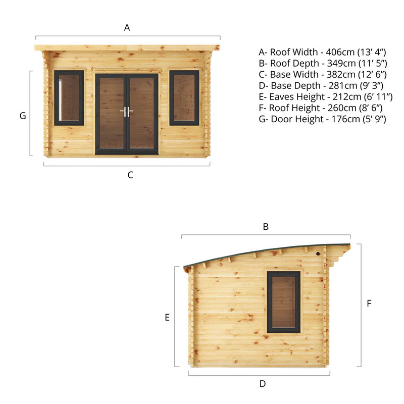 Mercia 44mm Curved Roof Log Cabin (13x10) (4m x 3m) (SI-006-040-0024 EAN 5029442019840)