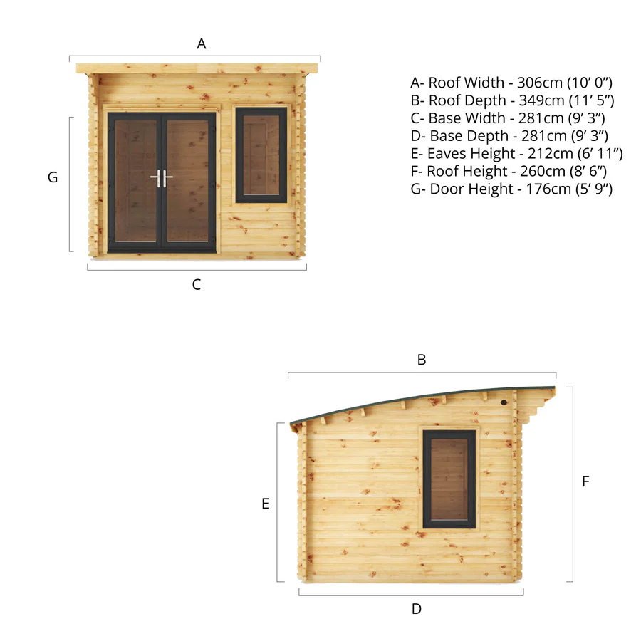 Mercia 44mm Curved Roof Log Cabin (10x10) (3m x 3m) (SI-006-040-0025 EAN 5029442019819)