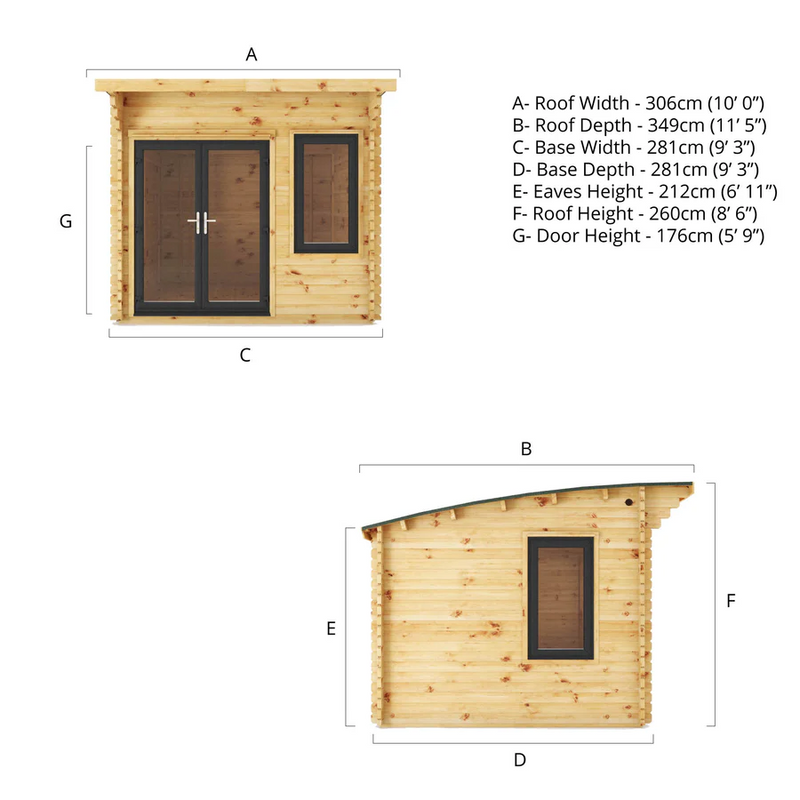 Mercia 44mm Curved Roof Log Cabin (10x10) (3m x 3m) (SI-006-040-0025 EAN 5029442019819)