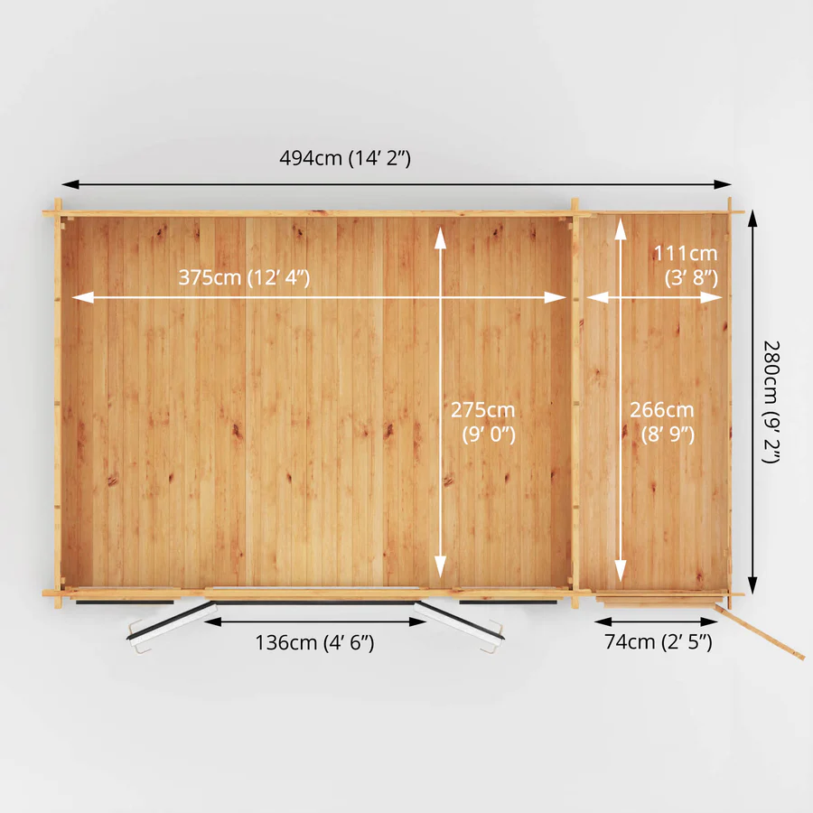 Mercia 44mm Home Office Studio With Side Shed (17x10) (5.1m x 3m) (SI-006-040-0027 EAN 5029442019703)