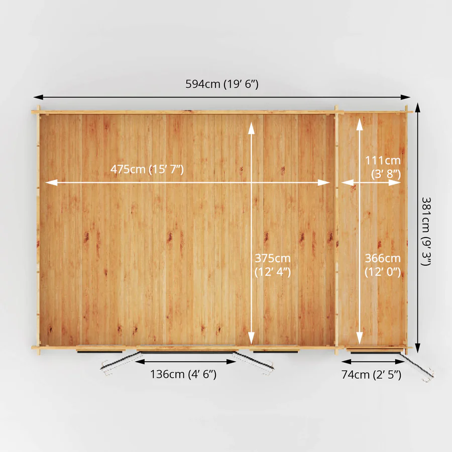 Mercia 44mm Home Office Studio With Side Shed (20x13) (6.1m x 4m) (SI-006-040-0029 EAN 5029442019765)