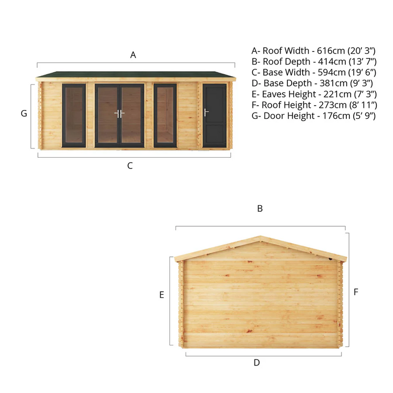 Mercia 44mm Home Office Studio With Side Shed (20x13) (6.1m x 4m) (SI-006-040-0029 EAN 5029442019765)