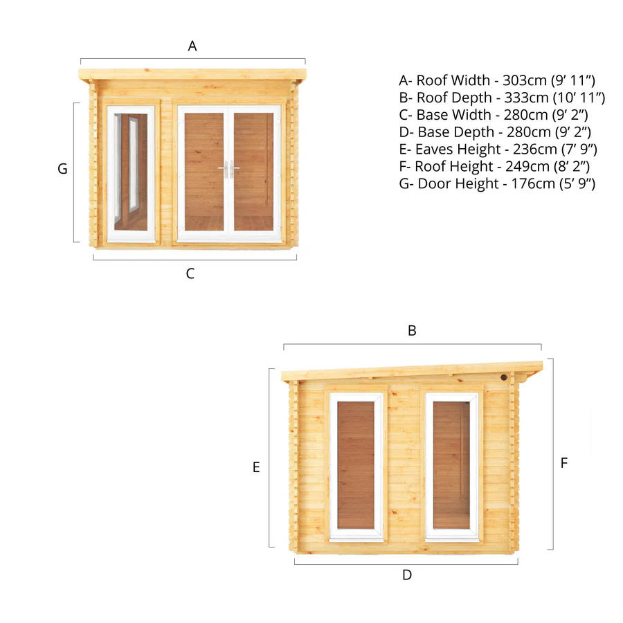 Mercia 44mm Studio Pent Log Cabin (10x10) (3m x 3m) (SI-006-041-0001 EAN 5029442018812)