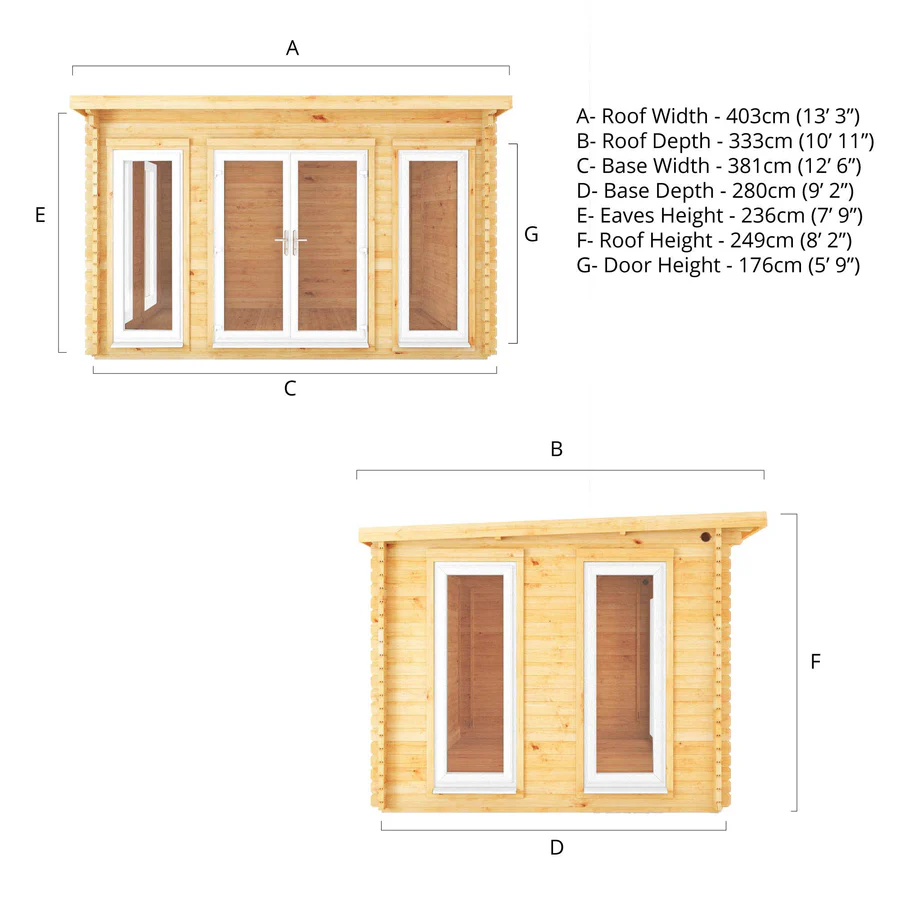 Mercia 44mm Studio Pent Log Cabin (13x10) (4m x 3m) (SI-006-041-0002 EAN 5029442018843)