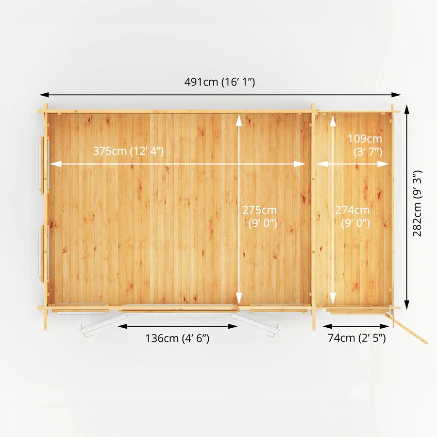 Mercia 44mm Studio Pent Log Cabin With Side Shed (17x10) (5.1m x 3m) (SI-006-041-0004 EAN 5029442018928)