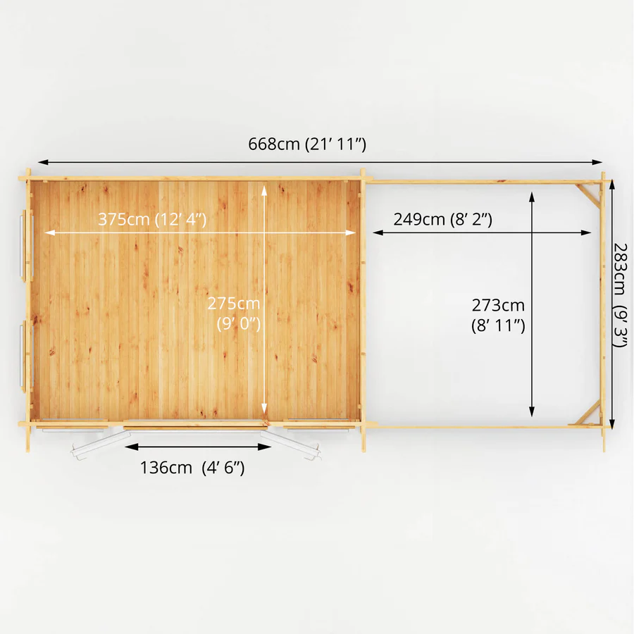 Mercia 44mm Studio Pent Log Cabin With Patio Area (23x10) (7m x 3m) (SI-006-041-0006 EAN 5029442019017)