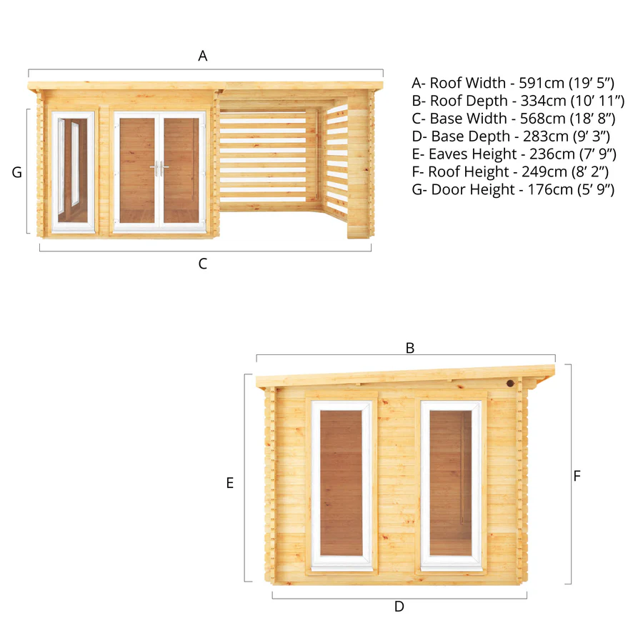 Mercia 44mm Studio Pent Log Cabin With Slatted Area (20x10) (6m x 3m) (SI-006-041-0007 EAN 5029442018980)