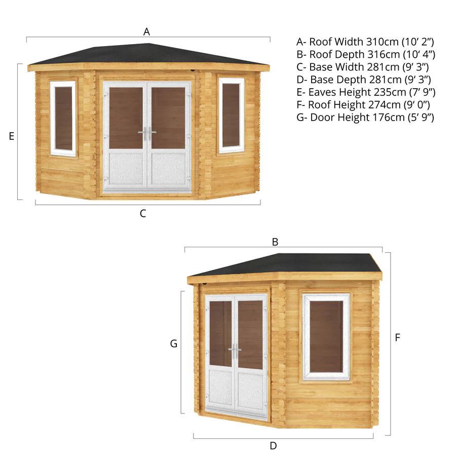 Mercia 44mm Corner Cabin (10x10) (3m x 3m) (SI-006-041-0021 EAN 5029442019222)