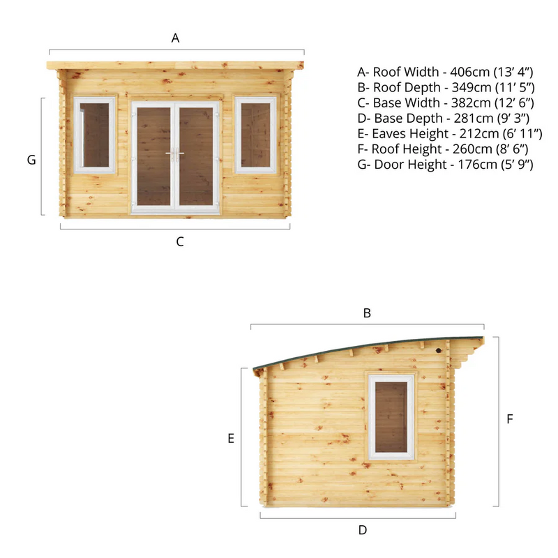 Mercia 44mm Curved Roof Log Cabin (13x10) (4m x 3m) (SI-006-041-0024 EAN 5029442019826)