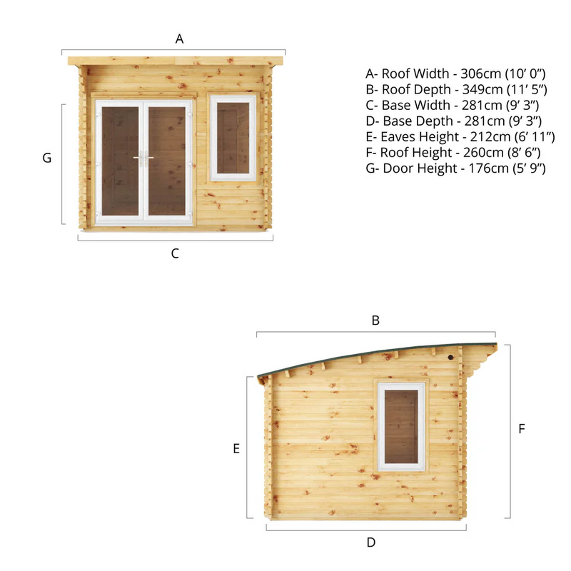 Mercia 44mm Curved Roof Log Cabin (10x10) (3m x 3m) (SI-006-041-0025 EAN 5029442019796)