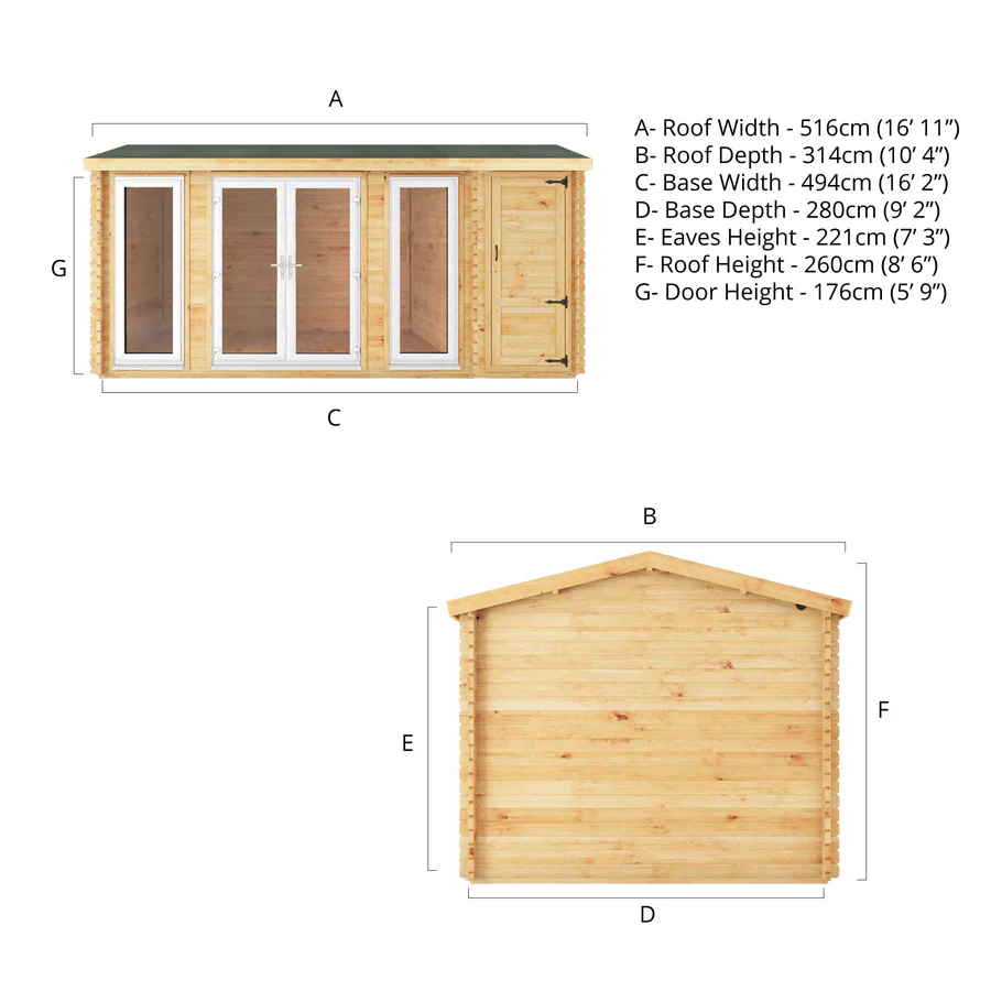 Mercia 44mm Home Office Studio With Side Shed (17x10) (5.1m x 3m) (SI-006-041-0027 EAN 5029442019710)