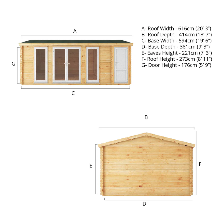 Mercia 44mm Home Office Studio With Side Shed (20x13) (6.1m x 4m) (SI-006-041-0029 EAN 5029442019772)