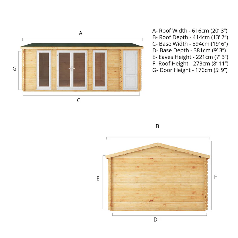 Mercia 44mm Home Office Studio With Side Shed (20x13) (6.1m x 4m) (SI-006-041-0029 EAN 5029442019772)