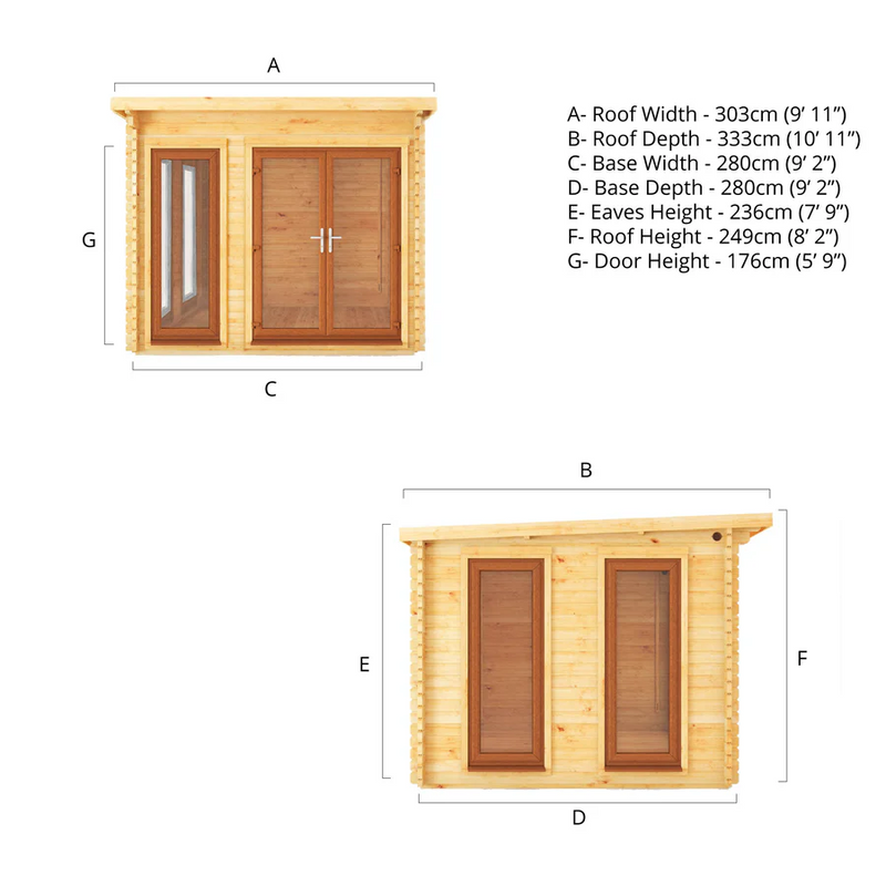 Mercia 44mm Studio Pent Log Cabin (10x10) (3m x 3m) (SI-006-042-0001 EAN 5029442018829)