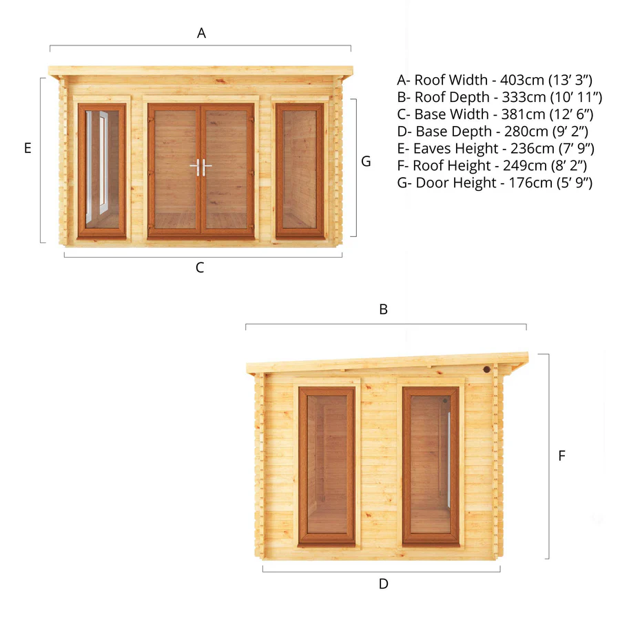 Mercia 44mm Studio Pent Log Cabin (13x10) (4m x 3m) (SI-006-042-0002 EAN 5029442018850)