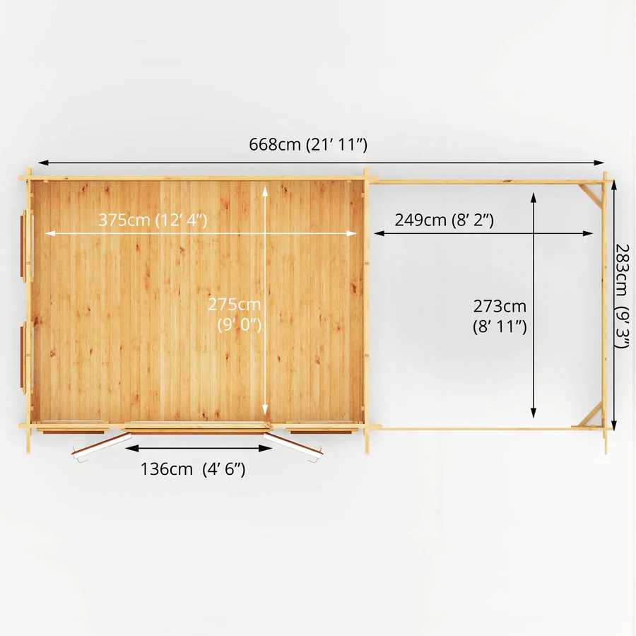 Mercia 44mm Studio Pent Log Cabin With Patio Area (23x10) (7m x 3m) (SI-006-042-0006 EAN 5029442019024)