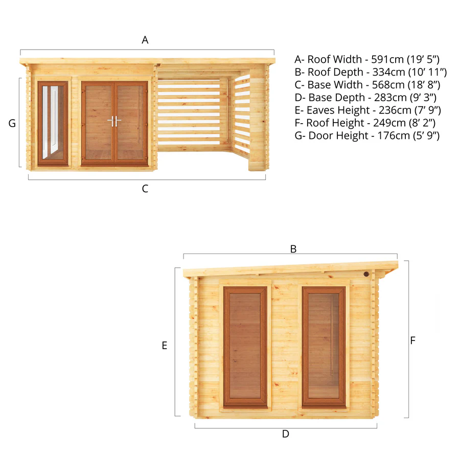 Mercia 44mm Studio Pent Log Cabin With Slatted Area (20x10) (6m x 3m) (SI-006-042-0007 EAN 5029442018997)