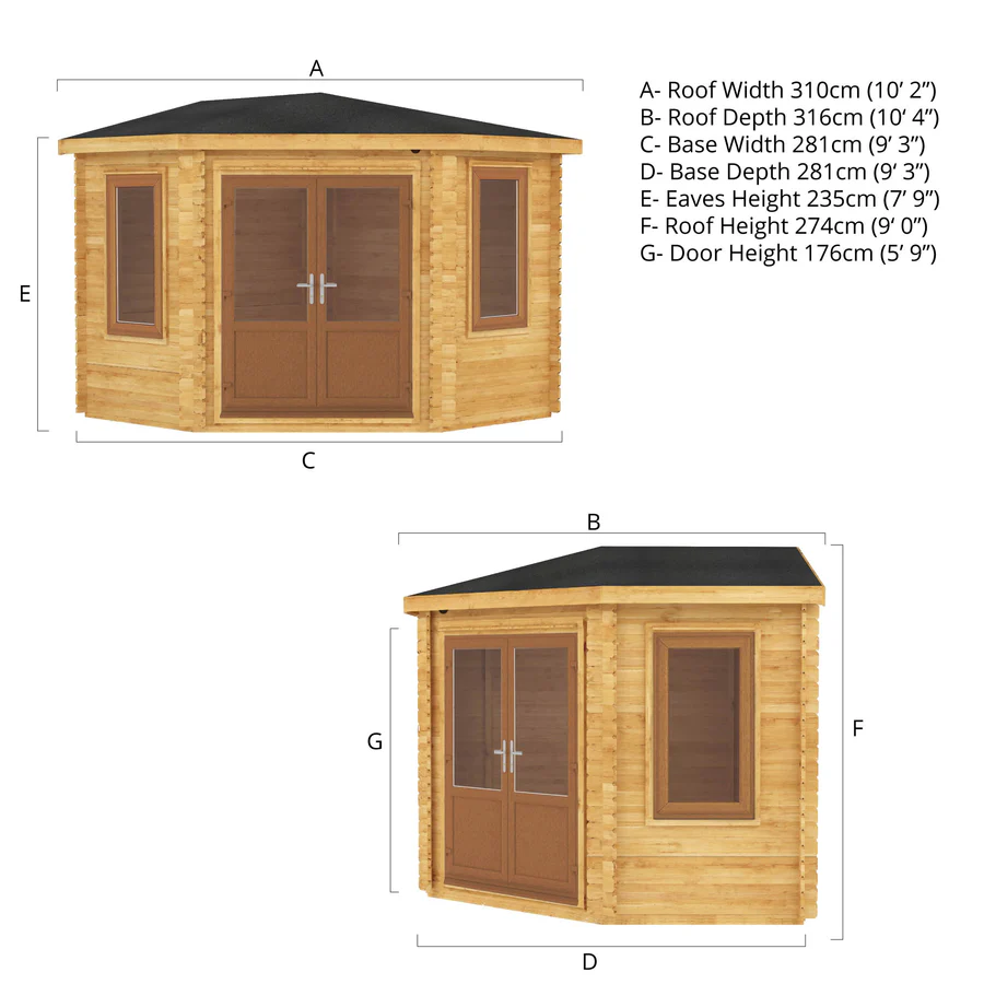 Mercia 44mm Corner Cabin (10x10) (3m x 3m) (SI-006-042-0021 EAN 5029442019239)