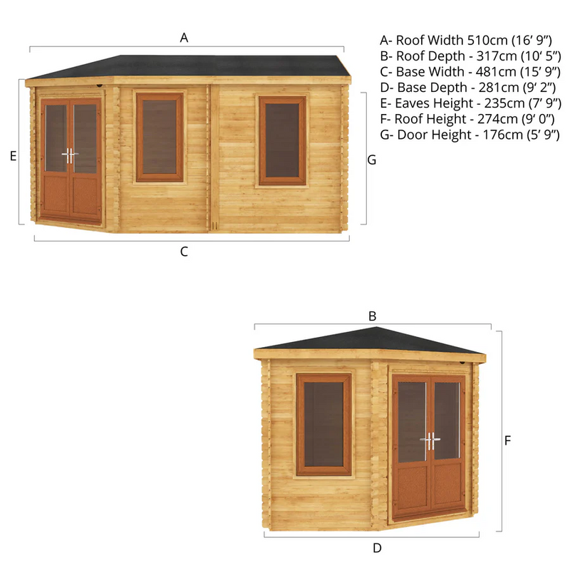 Mercia 44mm Corner Lodge Log Cabin (16x10) (5m x 3m) (SI-006-042-0023 EAN 5029442019321)