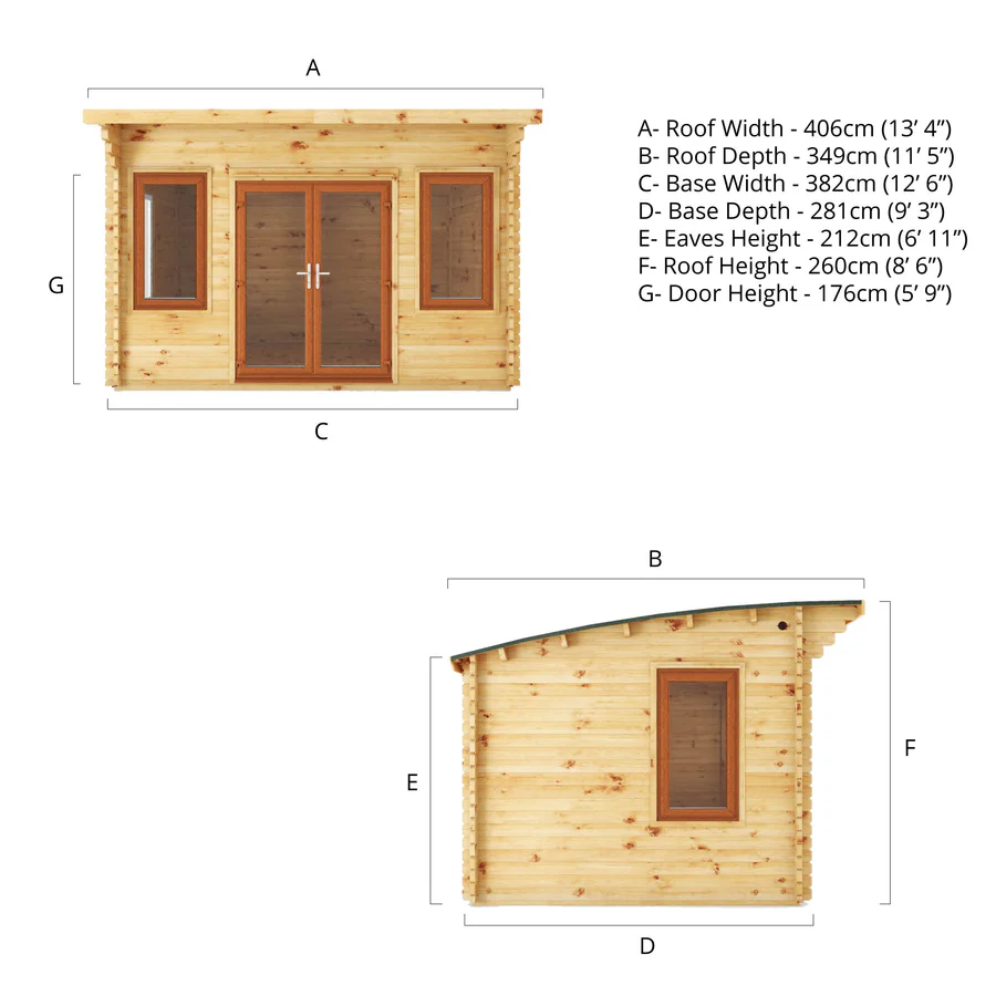 Mercia 44mm Curved Roof Log Cabin (13x10) (4m x 3m) (SI-006-042-0024 EAN 5029442019833)