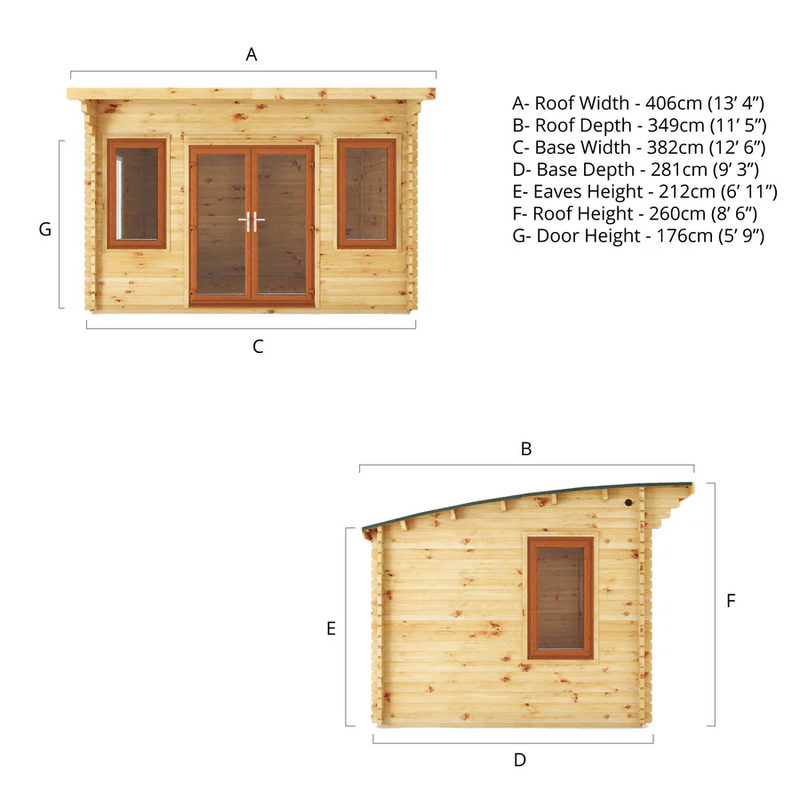 Mercia 44mm Curved Roof Log Cabin (13x10) (4m x 3m) (SI-006-042-0024 EAN 5029442019833)