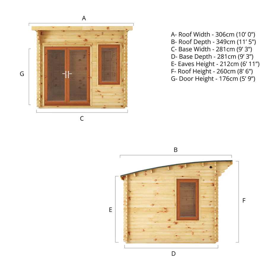 Mercia 44mm Curved Roof Log Cabin (10x10) (3m x 3m) (SI-006-042-0025 EAN 5029442019802)