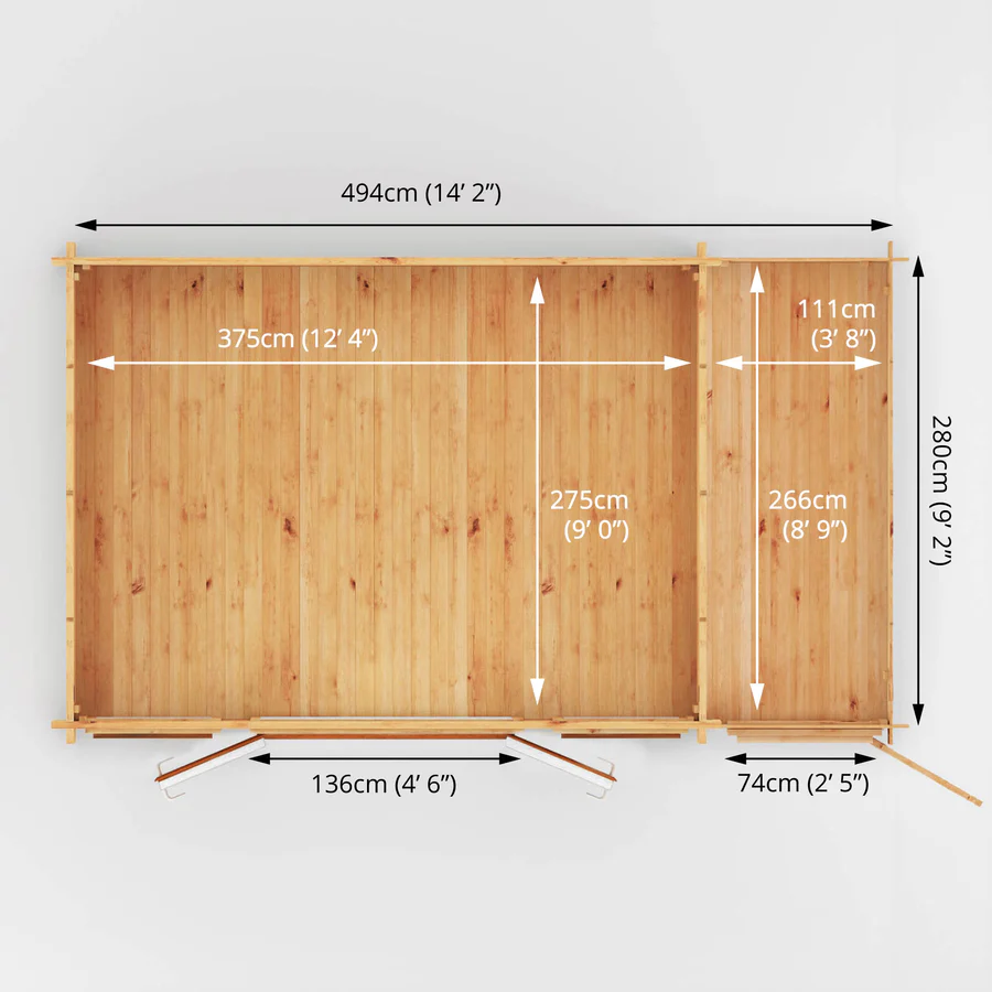 Mercia 44mm Home Office Studio With Side Shed (17x10) (5.1m x 3m) (SI-006-042-0027 EAN 5029442019727)