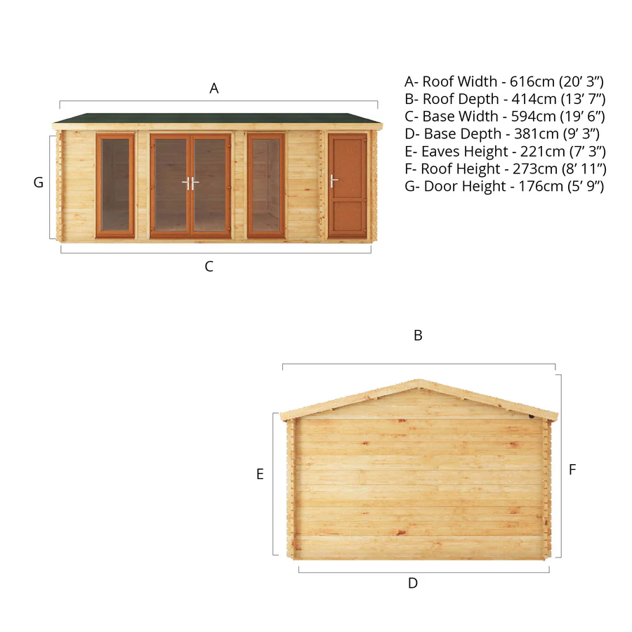 Mercia 44mm Home Office Studio With Side Shed (20x13) (6.1m x 4m) (SI-006-042-0029 EAN 5029442019789)