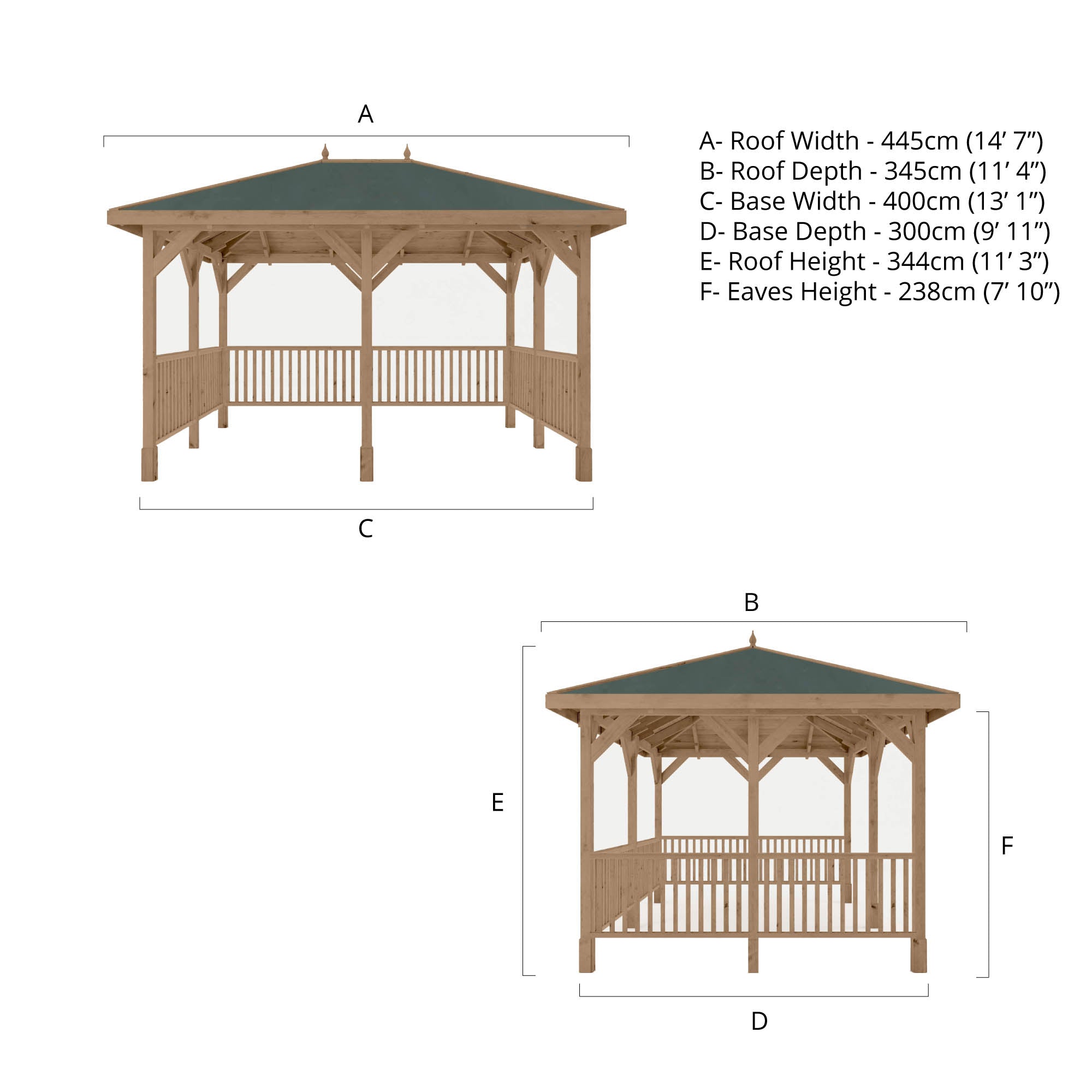 Mercia Sutton Gazebo with Framed Rails (4m x 3m) (SI-012-002-0013 - EAN 5029442020044)