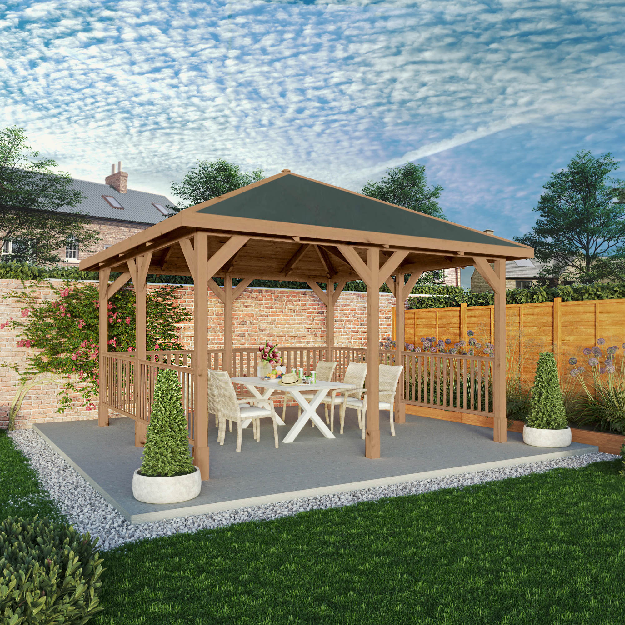 Mercia Sutton Gazebo with Framed Rails (4m x 4m) (SI-012-002-0016 - EAN 5029442020075)