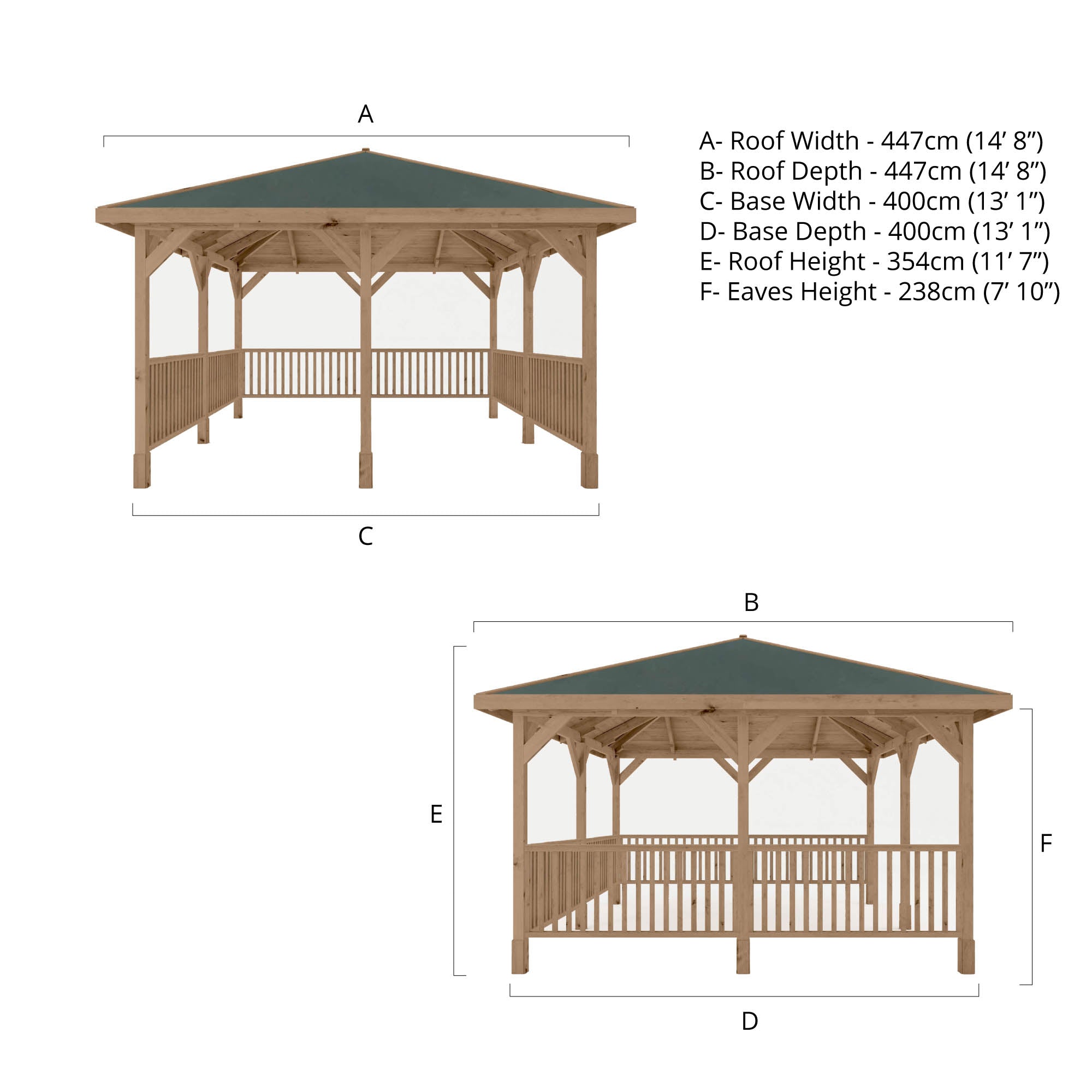 Mercia Sutton Gazebo with Framed Rails (4m x 4m) (SI-012-002-0016 - EAN 5029442020075)