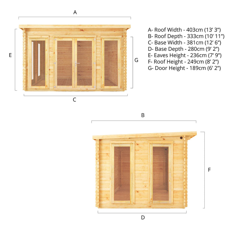 Mercia 34mm Studio Pent Log Cabin (13x10) (4m x 3m) (SI-006-003-0087 EAN 5029442014692)