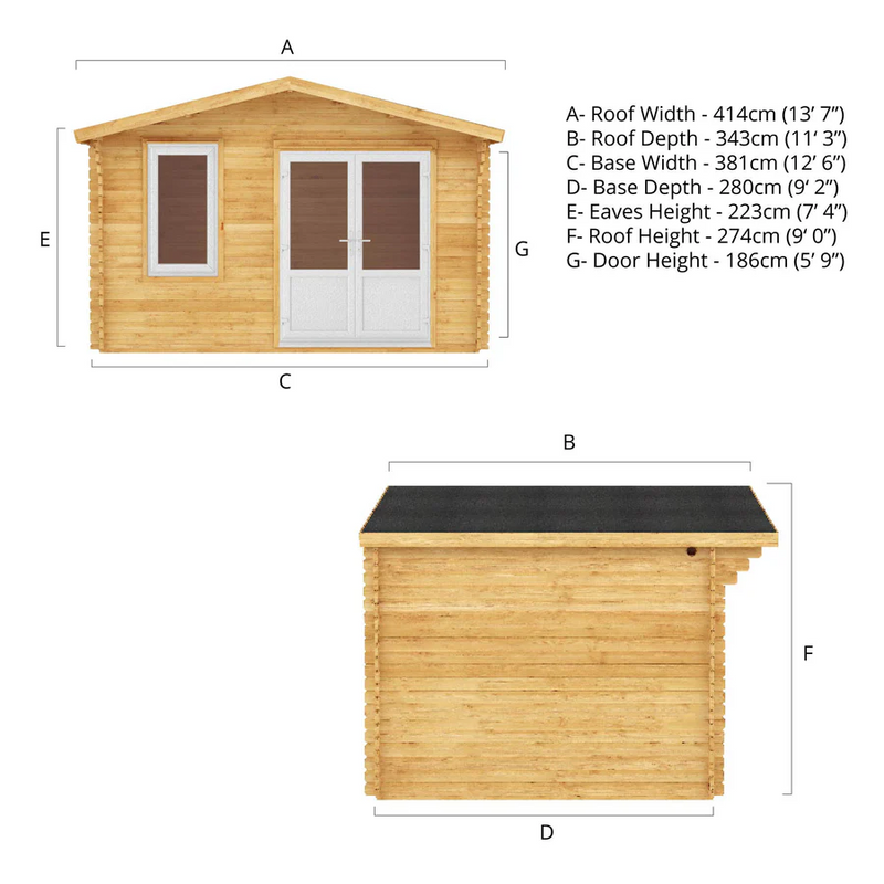 Mercia 44mm Retreat Log Cabin (13x10) (4m x 3m) (SI-006-041-0019 EAN 5029442019079)