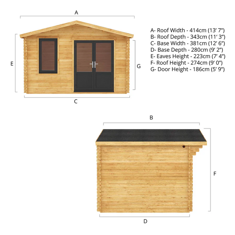 Mercia 44mm Retreat Log Cabin (13x10) (4m x 3m) (SI-006-040-0019 EAN 5029442019093)