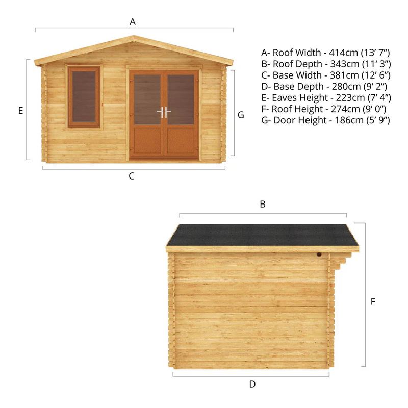 Mercia 44mm Retreat Log Cabin (13x10) (4m x 3m) (SI-006-042-0019 EAN 5029442019086)