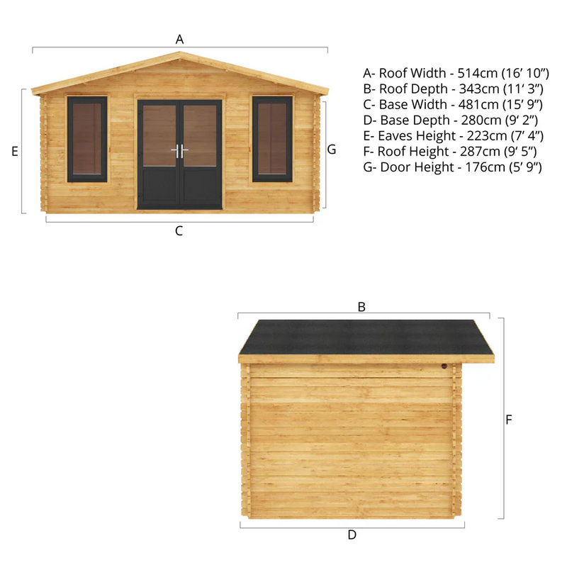 Mercia 44mm Retreat Log Cabin (16x10) (5m x 3m) (SI-006-040-0020 EAN 5029442019215)
