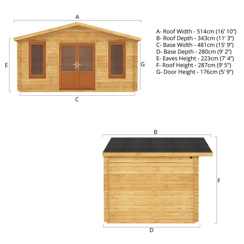 Mercia 44mm Retreat Log Cabin (16x10) (5m x 3m) (SI-006-042-0020 EAN 5029442019208)