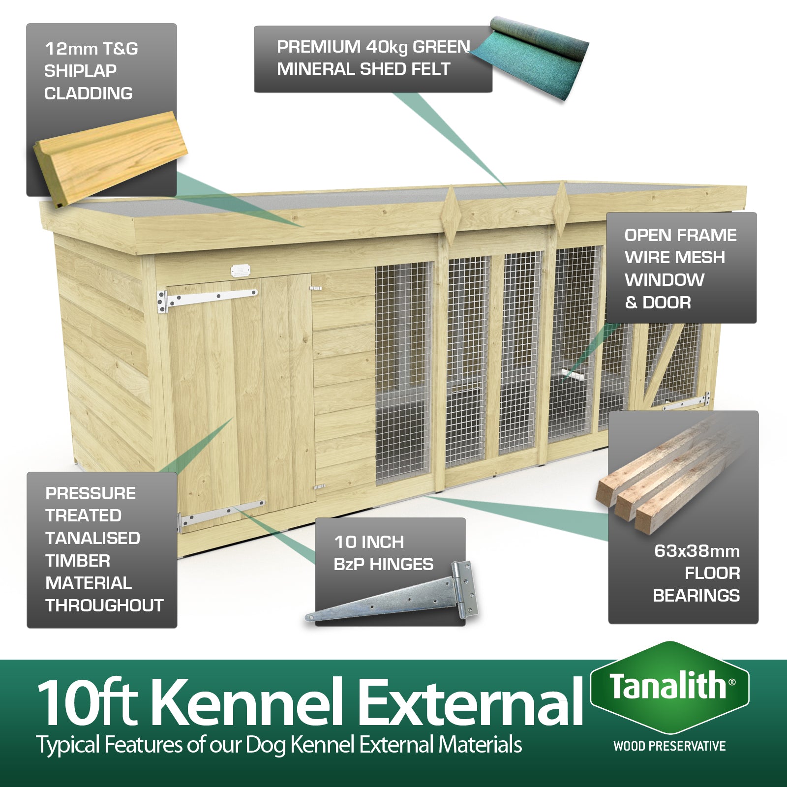 Total Sheds (10x6) Pressure Treated Dog Kennel and Run