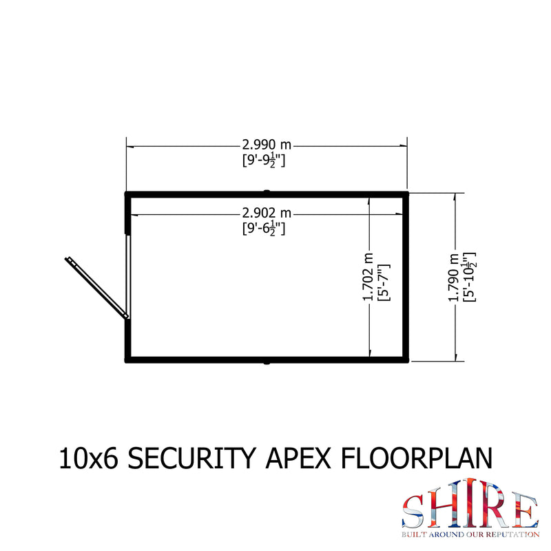 Shire Security Apex Premium Shed Range Single Door (10x6) SECS1006DSL-1AA 5019804122103 - Outside Store