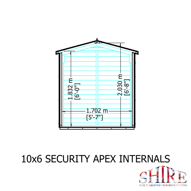 Shire Security Apex Premium Shed Range Single Door (10x6) SECS1006DSL-1AA 5019804122103 - Outside Store