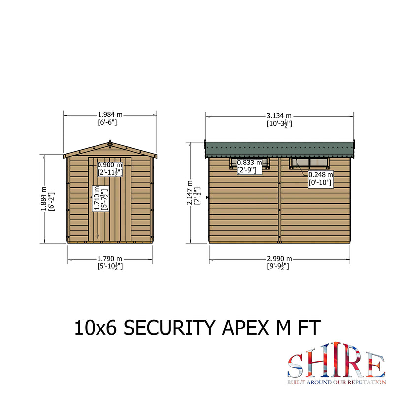 Shire Security Apex Premium Shed Range Single Door (10x6) SECS1006DSL-1AA 5019804122103 - Outside Store