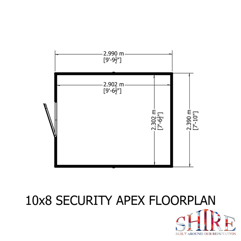 Shire Security Apex Premium Shed Range Single Door (10x8) SECS1008DSL-1AA 5019804112128 - Outside Store