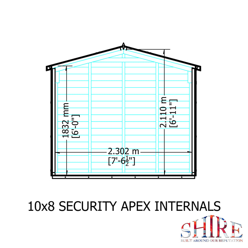 Shire Security Apex Premium Shed Range Single Door (10x8) SECS1008DSL-1AA 5019804112128 - Outside Store