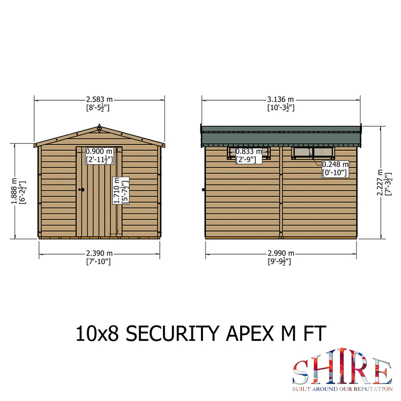 Shire Security Apex Premium Shed Range Single Door (10x8) SECS1008DSL-1AA 5019804112128 - Outside Store