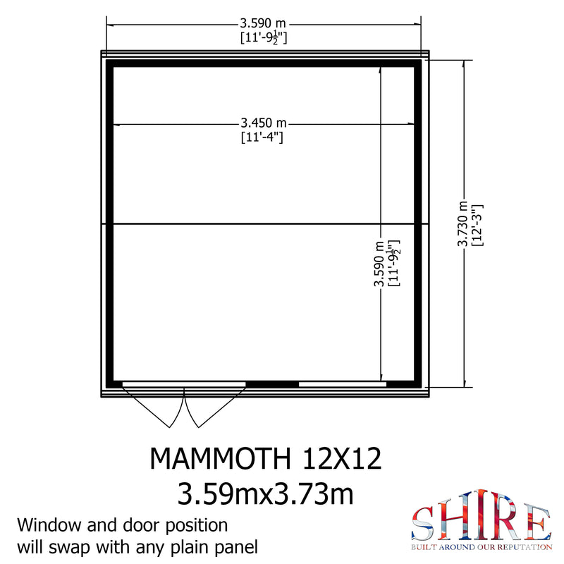 Shire Mammoth Loglap Premium Shed Range Double Door (12x12) MAMM1212DLL-1AA 5060490133362 - Outside Store