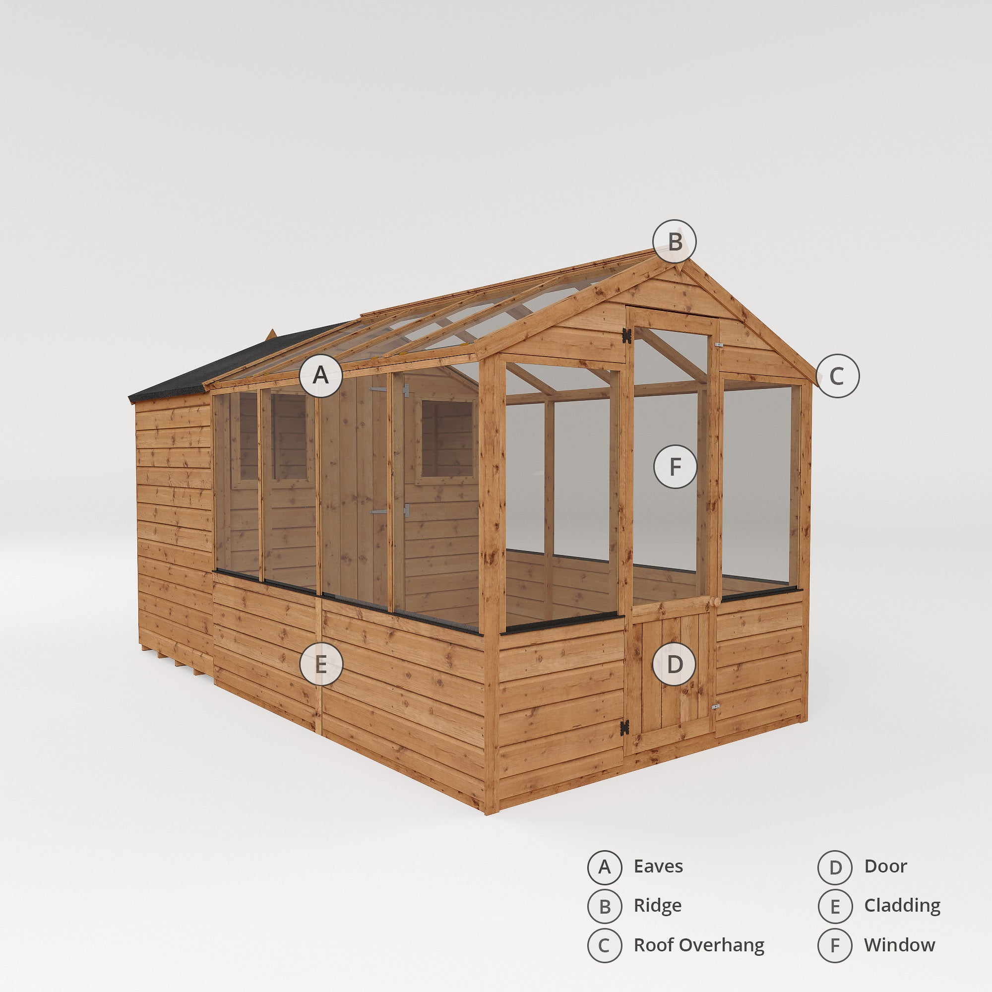 Mercia Traditional Wooden Apex Greenhouse Combi Shed (12x6) (SI-004-001-0026 - EAN 5029442091211)