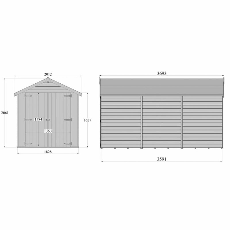 Shire Dip Treated Overlap Shed Double Door (12x6) OVEW1206DOL-1AA 5060437981667 - Outside Store