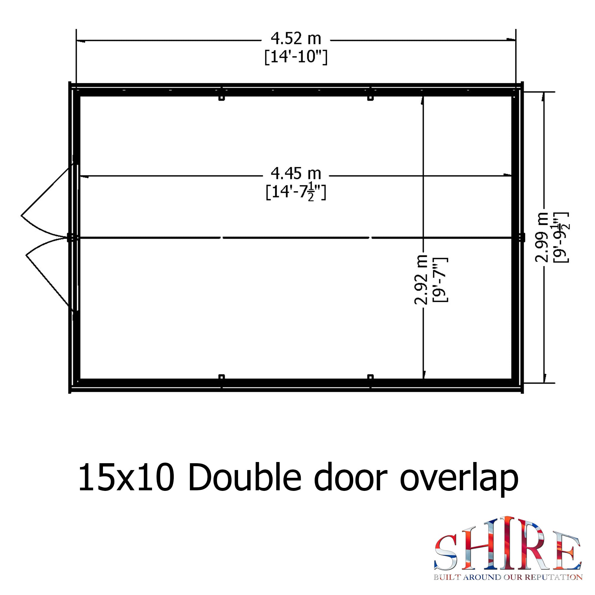 Shire Dip Treated Overlap Shed Double Door With Windows (10x15) OVED1015DOL-1AA 5060490131320 - Outside Store